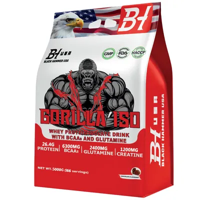 Produktbild von GORILLA ISO Whey 5kg Schokolade – Premium Whey Isolat Protein für Muskelaufbau, Kraft & Regeneration | Fitness Supplement | Black Hammer USA