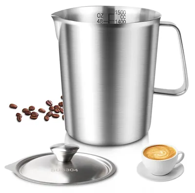 Messbecher 1500 ml Edelstahl mit Deckel, Skala, spülmaschinenfest