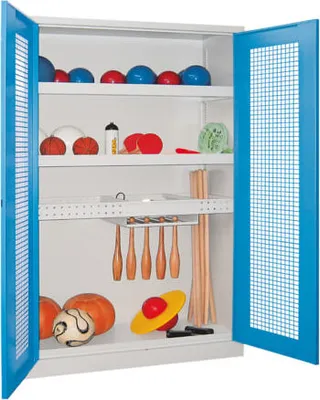Produktbild von Sportschrank - Vollblechtüren - Variante 2 - 1.950x1.200x500 mm (HxBxT) - feuerrot/zinkgelb
