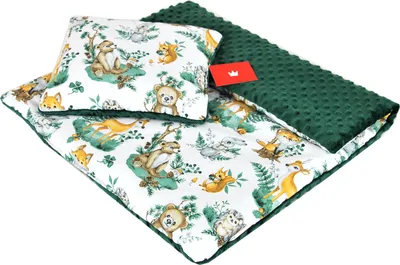 Produktbild von BABYLUX Babydecke MINKY PLÜSCH Kinderwagen 75x60cm MP123 - Grün + Wald Tiere