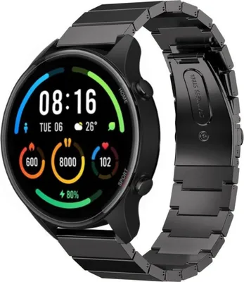 Produktbild von Strap-it Metallarmband - Kompatibel mit Xiaomi Mi Watch Armband Ersatzarmband Edelstahl - Faltschließe - Hochwertiges Material - für Smartwatch 22mm Armband Schwarz