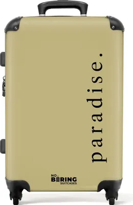 Produktbild von NoBoringSuitcases.com® Großer Koffer - Grün mit Zitat 'Paradies' - Kombinationsschloss TSA - Hartschalen Trolley 4 Rollen - 72 liter - Reisekoffer - 66 cmKoffer Mittelgroß 67x43x25 cm, 72L,