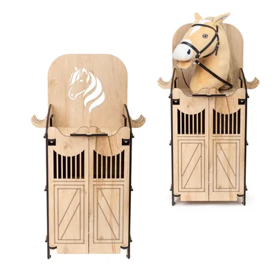 Immagine prodotto di Stalla per cavalli Hoofly - Pratici accessori per cavalli Hobby con porte, spazio di archiviazione e ganci / Stalla ideale per cavalli Hobby Horsing Stand 1 cavallo