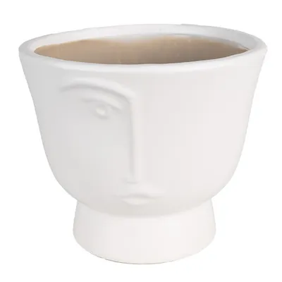 Zdjęcie produktu dla Clayre & Eef Doniczka Ø 14x12 cm Biała ceramiczna twarz
