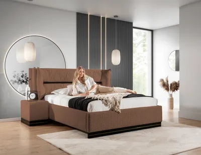 Produktbild von Polsterbett Doppelbett Set.2 HAMILTON 160x200cm Stoff Magic Velvet Braun