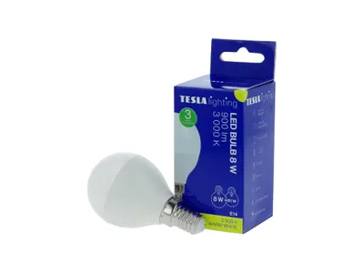 Obrázek produktu pro Tesla - LED žárovka miniglobe BULB E14, 8W, 230V, 900lm, 25 000h, 3000K teplá bílá, 220st
