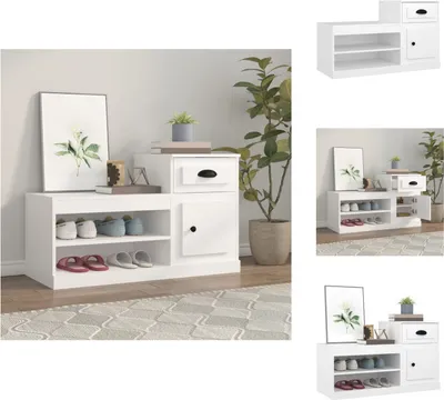 Image de vidaXL Armoire à chaussures blanche 100x42x60 cm Bois composite - Étagères à chaussures & Armoires à chaussures