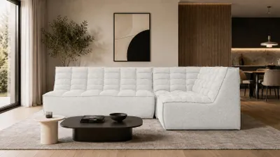 Image de Kaiser Möbel : Canapé d'angle modulaire en forme de L, revêtement en tissu "Pop", couleur "Ice", configuration "droite", modèle "LAZY L mini"
