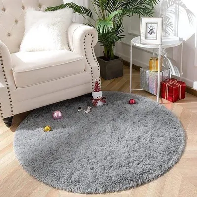 Productafbeelding van Famanu Ronde hoogpolige shaggy vloerkleed - Modern woonkamerkleed in grijs, 150 cm