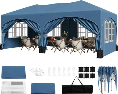 Produktbild von WOLTU Faltpavillon mit Halbmond Dach Tragetasche, Gartenpavillon wetterfest stabil UV-Schutz : Blau Farbe: Blau