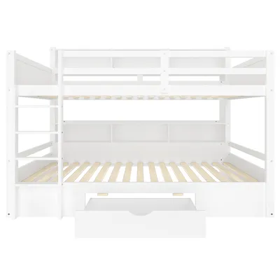 Produktbild von Flieks Etagenbett 90x200cm mit Regalen und Schublade, Hochbett mit Leiter, Kinderbett mit Rausfallschutz und Lattenrost, Stockbett 2 Kinder, Grau