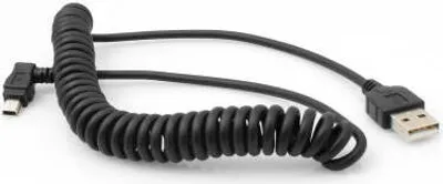 Produktbild von System-S Mini USB Spiral Kabel 90 Grad gewinkelt Winkelstecker Adapter Datenkabel Ladekabel 140 cm