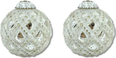 Produktbild von Glas Weihnachtskugel weiß silber - A - 2 Stück 8,5 x 10cm Deko-Kugel Christbaumschmuck glänzend