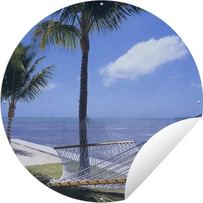 Produktbild von MuchoWow® Gartenposter Outdoor-Poster Rund Meer - Hängematte - Palme Ø 150 cm Gartendeko Rundes Poster draußen