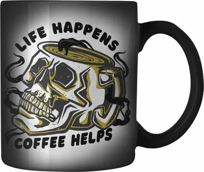 Produktbild von Trendation - Farbwechsel Zauber-Tasse Totenkopf Kaffeeliebhaber Geschenk Spruch (Schwarz)