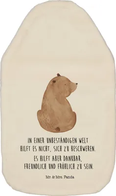 Produktbild von Mr. & Mrs. Panda Wärmflasche Bär Schulterblick - Weiß - Geschenk, Teddy, Selbstachtung, Motivation, gummi, Weisheit, mit Bezug, Wärmflaschen, Bärenliebe, Bären