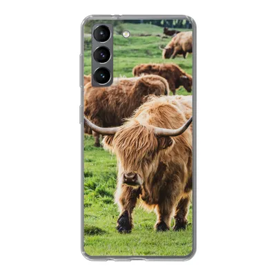 Produktbild von MuchoWow® Handyhülle Schutzhülle Hülle für Samsung Galaxy S21 Schottische Highlander - Tiere - Gras Silikon Softcase Handy Hülle - Softcase