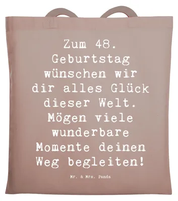 Produktbild von Mr. & Mrs. Panda Beutel Spruch 48. Geburtstag Glück - Braun Pastell - Geschenk, Geburtstagsglückwünsche, Laptoptasche, Happy Birthday, kreatives, Tragetasche, Jutebeutel
