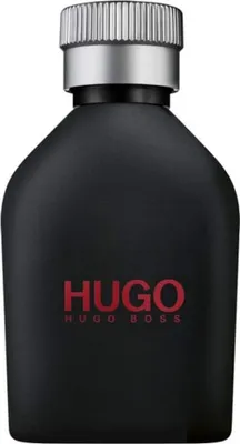 A black bottle of Hugo Boss perfume with a silver cap.