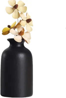 Produktbild von Kleine runde Keramikvase für Trockenblumen – Minimalistischer Stil – Wohnaccessoires für Trockenblumen – Schwarz