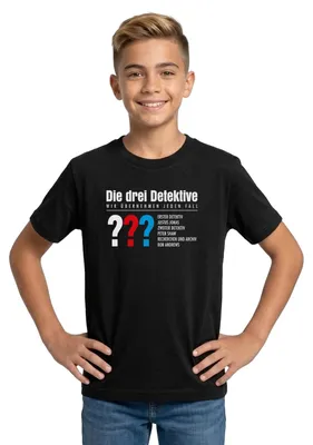 Produktbild von Spreadshirt Die Drei Fragezeichen Detektive Visitenkarte Teenager T-Shirt, 152/164 (12-14 Jahre), Schwarz