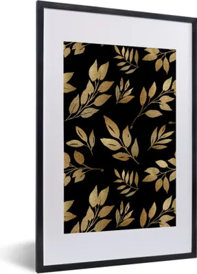 Produktbild von MuchoWow® MuchoWow® Gerahmtes Poster Partoon - Schwarz und Gold - Blätter 40x60 cm - Poster mit zchwarzem Bilderrahmen - Poster in Rahmen