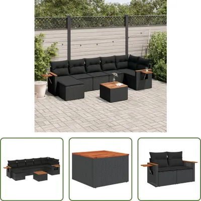 Produktbild von The Living Store 8-tlg. Garten-Sofagarnitur mit Kissen Schwarz Poly Rattan