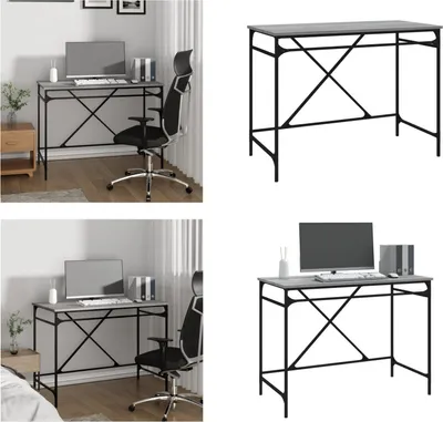 Zdjęcie produktu dla vidaXL Biurko szare Sonoma 100x50x76 cm Materiał drewnopochodny i żelazo - Biurko - Biurka - Biurko biurowe - Biurko komputerowe