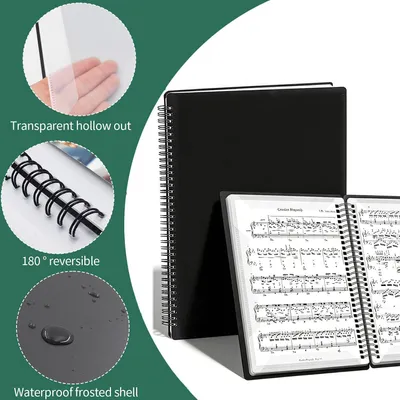Produktbild von Musikmappe A4 - Notenmappe - 60 Stück - Notenaufbewahrung - Dokumentenmappe für Noten, Zeichnungen und Dokumente - für Schüler und Musiker - Schwarz