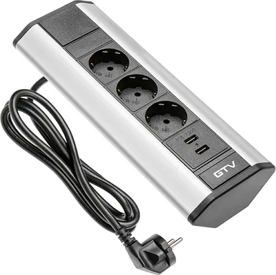 Produktbild von Tischsteckdose Unterbausteckdose Ecksteckdose Einbausteckdose Küche Bad 3-fach Einbausteckdose + 2 USB