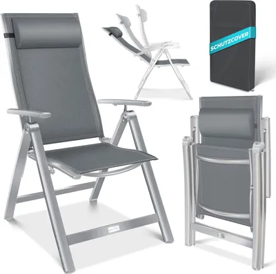 Produktbild von KESSER® Gartenstuhl Hochlehner mit Armlehnen | Aluminium Klappstuhl inkl. Kopfkissen Campingstuhl 7-Fach Verstellbar Rückenlehne | Atmungsaktiv & Wetterfest | Klappbar & Anti-Rutsch