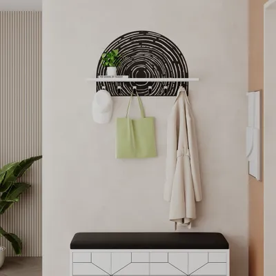 Zdjęcie produktu dla Sosnowy wieszak ścienny DECORTIE, wieszak z haczykami, wieszak na płaszcze, biały