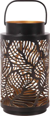 Produktbild von Windlicht Blätter Metall Ø 9 x 17 cm schwarz gold
