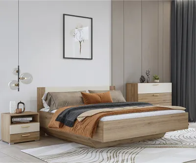 Produktbild von Schlafzimmer Set, 180x200 cm Liegefläche, inkl. Lattenrost, Eiche mit beige VARESE-83
