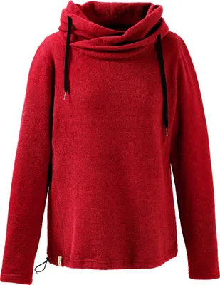 Produktbild von Mufflon Mu-Kusa Pullover aus 100% Merino-Schurwolle mit Oversize-Kapuze, Lava, Größe S