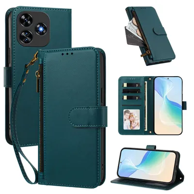 Produktbild von Geldbörse Hülle für Oukitel C51, Kunstleder Handyhülle mit Kartenfächer, Ständer, Handschlaufe Grün