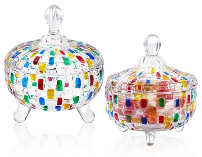Produktbild von Elzusha – Set aus 2 handbemalten Glasbonbonschalen zur Dekoration