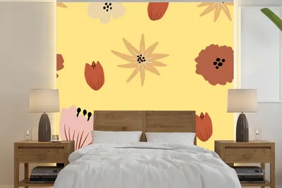 Produktbild von MuchoWow® Fototapete für Wohnzimmer oder Schlafzimmer Wandtapete Vinyl Motivtapete Blumen - Gelb - Abstrakt - 240x240 cm - Schlafzimmer-Tapete