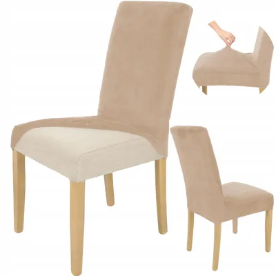Produktbild von Stuhlhusse Stretch Beige - Samt - Universal - Esszimmer Stuhlbezug - 1 Stück