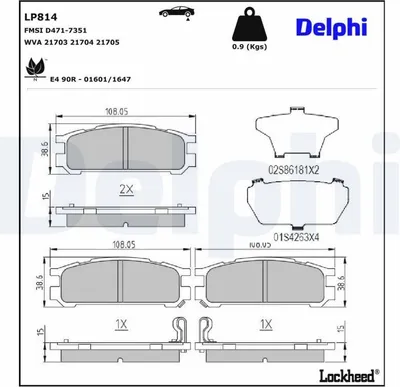 Produktbild von DELPHI Bremsbeläge Satz Hinten Bremsklötze für SUBARU FORESTER (SG) LP814