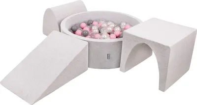 Obrázek produktu pro KiddyMoon pěnové hřiště pro děti s kulatým míčkem (200 ∅ 7cm), měkká překážková dráha a Kulatý bazén s míčky, certifikováno  EU, Světle šedá:Perla/Šedá/Průhledný/Světle růžová, Verze 2