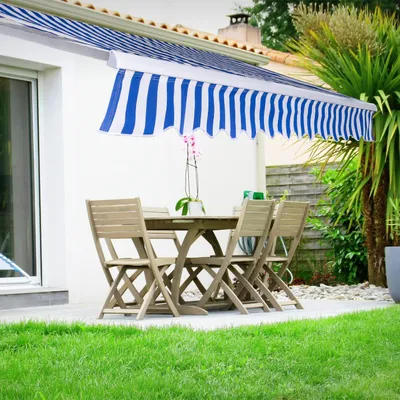Produktbild von Jopassy Gelenkarmmarkise 250x200cm einziehbare Sonnenmarkise Markise Sonnenschutz Balkonmarkise Gelenkarmmarkise Gelenkarm Sonnenschutz Blau / Weiß