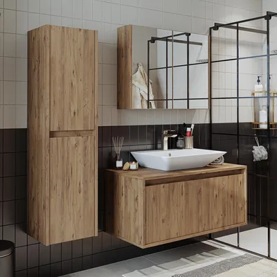 Produktbild von Roomart ATLANTIC-100 Badmöbel-Set 4-teilig 100 cm breit, Eiche