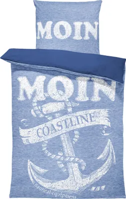 Produktbild von 4 teilig Bettwäsche 135x200 cm Maritim Anker Nautisch Marineblau weiß Microfaser