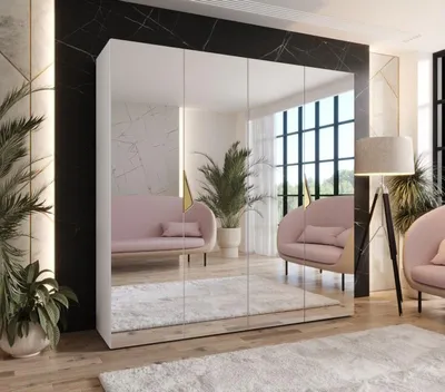 Produktbild von Viertüriger Spiegelschrank 200 cm AMARIS 3 - weiß / goldene Griffe