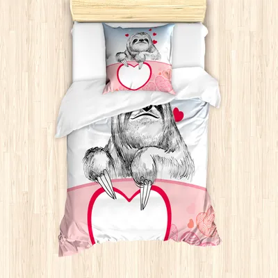 Produktbild von ABAKUHAUS Faultier Mantele, Romantisches Sloth in Love, Milbensicher Allergiker geeignet mit Kissenbezügen, 135 cm x 200 cm - 80 x 80 cm, Rosa Hellblau Schwarz