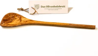 Produktbild von Pfannenwender aus Olivenholz mit Mulde, Ecke und runder Stil 30 cm