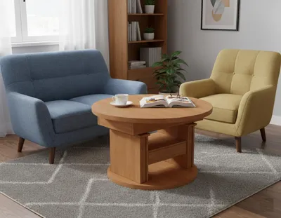 Produktbild von Design Couchtisch DA-999 rund ausziehbar höhenverstellbar mit Schublade und Ablage