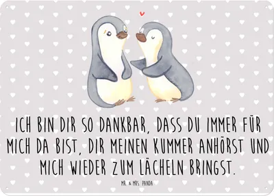 Produktbild von Mr. & Mrs. Panda Schild Pinguine trösten DIN A4 - Grau Pastell - Geschenk, für Freundin, Wandbild, Blechschild, Frauen, Türschild, Valentinstag, Jahrestag, wandtafel