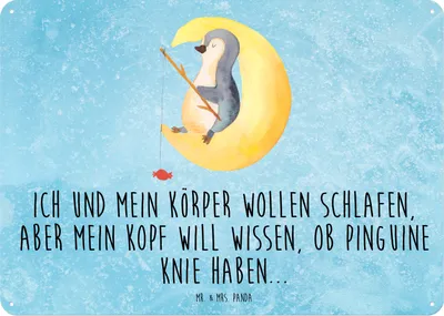 Produktbild von Mr. & Mrs. Panda tafel Pinguin Mond DIN A5 - Eisblau - Geschenk, Süßigkeiten, Retro Blechschild, Türschild Metall, Schlafzimmer, Neugierig, schlafen, Schild, Wandbild